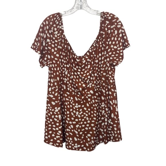 Kojooin Shirt Top Womens Size 2XL Brown White New Short Sleeves Summer - Picture 2 of 9